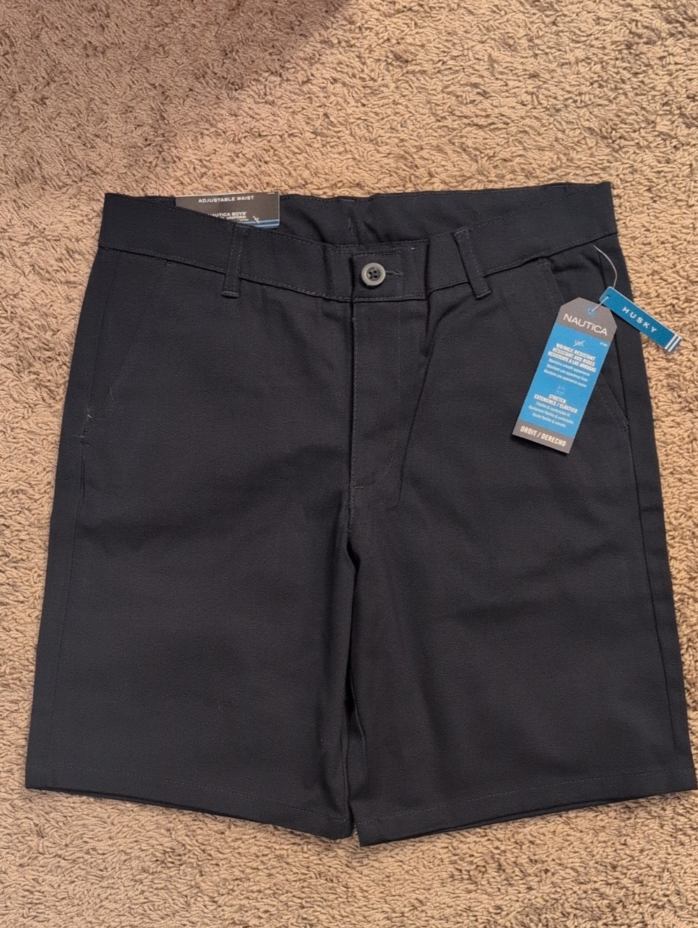 Nautica Boy’s 12 Husky Navy Flat-Front Performance Shorts 12 NWT